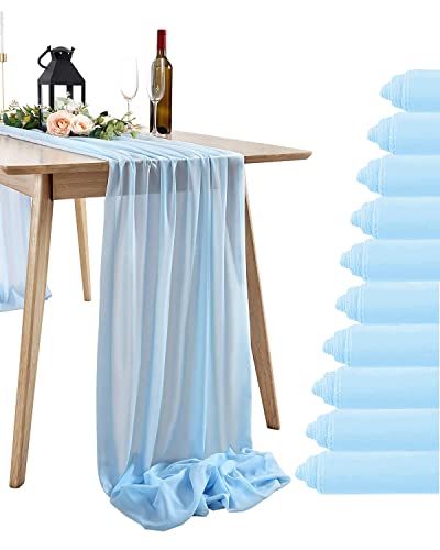 10Ft Sheer Table Runner Holiday 10Pcs Baby Blue Wedding Decoration Chiffon Fabric Long Table Runners Home Table Decorations #TOP22