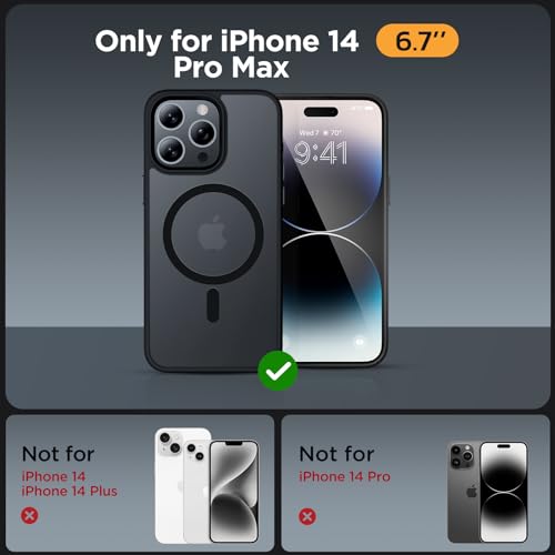 Image of Miracase Magnetic for iPhone 14 Pro Max Case 6.7 inch (Compatible with MagSafe)(with 2X Screen Protectors) Military-Grade Protection, Anti-Fingerprint Translucent Matte Phone Case Cover, Black