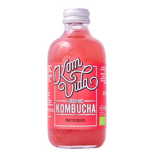 Kombucha Komvida Frutos Rojos - Bebida Ecológica de Té fermentado, Probióticos Naturales, Sin Pasteurizar, Baja en calorías, 250ml