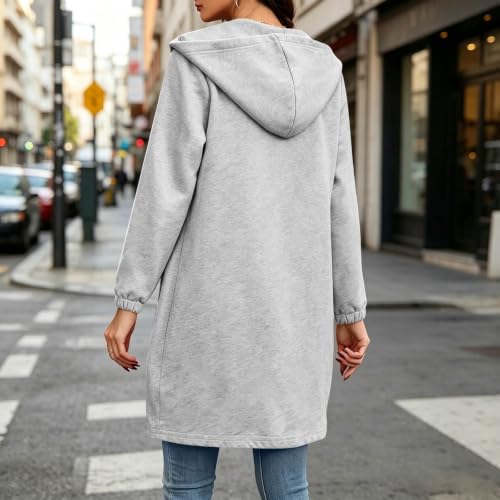 Long Zip Up Hoodie Women Trendy Oversized Hooded Sweatshirts Fleece Jacket - image 3