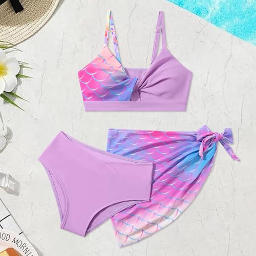 Image of Girls Swimsuit Bathing Suits Twist Cross Tropical Floral Bikini Sets Teen Girls' Swimwear 3Pcs with Cover Up 7-14T