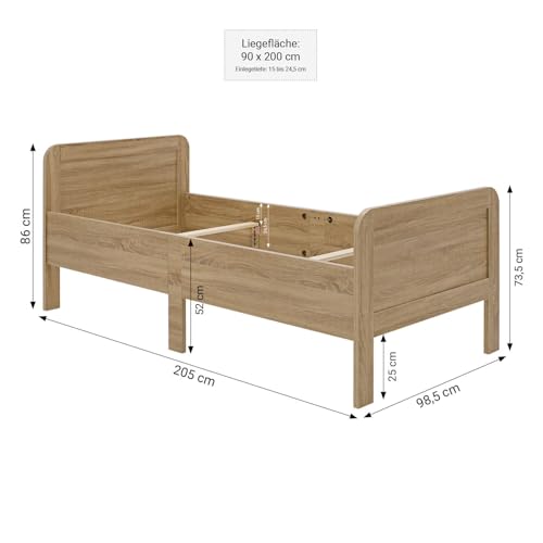 Homestyle4u Komfortbett Bett Senioren Seniorenbett 90x200 Komforthöhe Natur Holz erhöhter Einstieg extra hoch