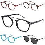 1.5 Reading Glasses for Women Men Stylish Mens Readers 5 Pack Include Sunglasses Reader with Spring Hinge in Assorted Colors