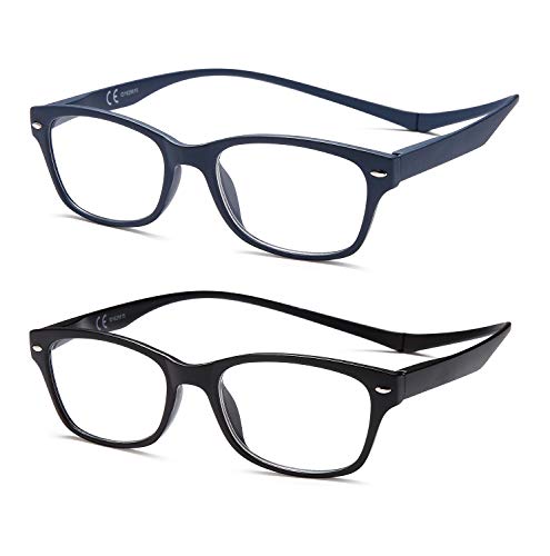 NEWVISION®Lesebrille Lesehilfe für Herren Damen,Faltbar Magnetverschluss Clip,Magnetlesebrille Alterssichtigkeit Presbyopie,Lesebrille mit hängendem Hals,Nv3282 (Schwarz+Blau, 2.5, diopters)