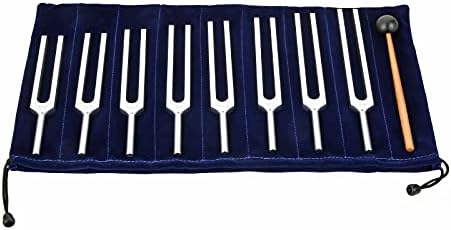 Solfeggio Tuning Fork for Healing, 8 Tuning Forks Instruments for DNA Repair, Musical Instrument, Balancing, Vibration with Silicone Hammer(256, 288, 320, 341.3, 384, 426.6, 480, 512Hz)
