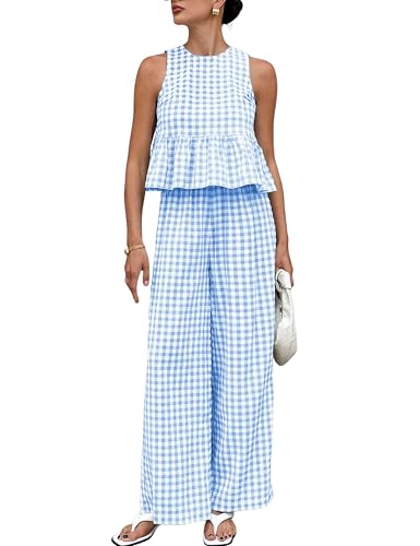 Tanming Women's 2 Piece Set Outfits Gingham Plaid Tank Tops