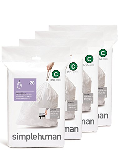 Image of simplehuman Custom Fit Trash Can Liner C, 10 Liters / 2.6 Gallons, 20 Count (Pack of 4)