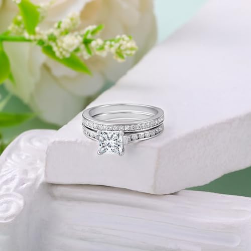 1.4 Carat (ctw) Princess Cut Wedding Ring Sets for Women S925 Sterling Silver Moissanite Bridal Sets for Wedding Anniversary3