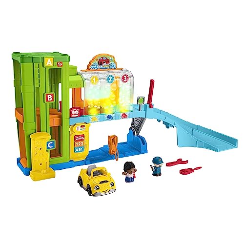 Fisher-Price Little People - Autolavaggio, playset interattivo con rampa per Le Auto, luci e Musica, contenuti Smart Stages, Versione multilingua, Giocattolo per Bambini, 1-5 Anni, HRB34