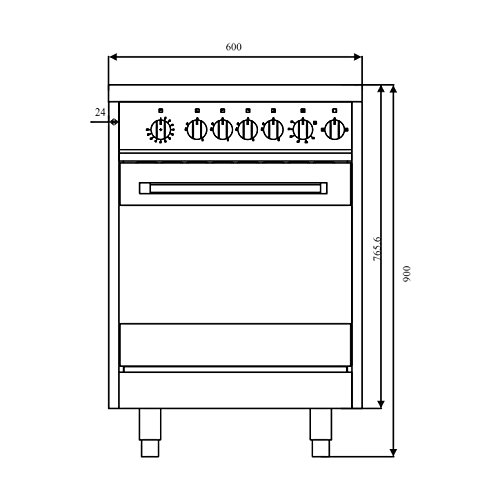 Technical drawing showing the dimensions of the Kaff KSQ 60 cooking range.