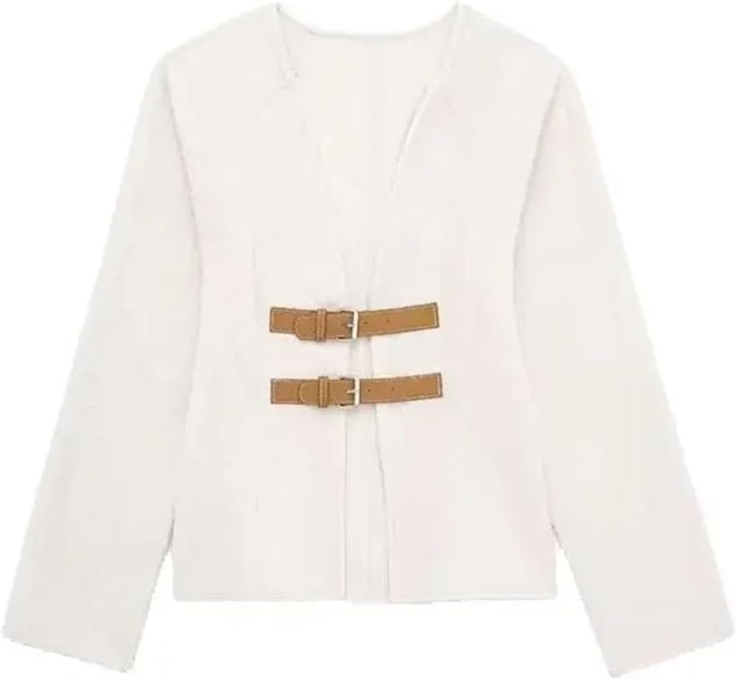 Women Chic with Belt Coat Sweater Coat V Neck Long Sleeve Women Chic Tops