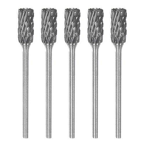 sourcing map 5uds Fresas Rotativas Carburo 3/32' (2.35mm) con Vástago 1/4' (6mm) Cabeza Corte Doble Cilíndricas Forma a Lima Archivos para Esmeriladora Troqueles para Pulido Grabado