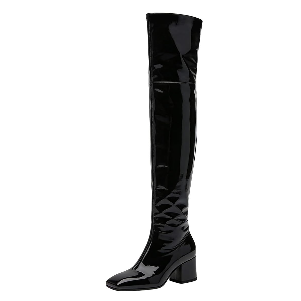 XYD Women Classic Above The Knee Thigh High Boots Square Toe Chunky Block Low Heels Side Zipper Dress