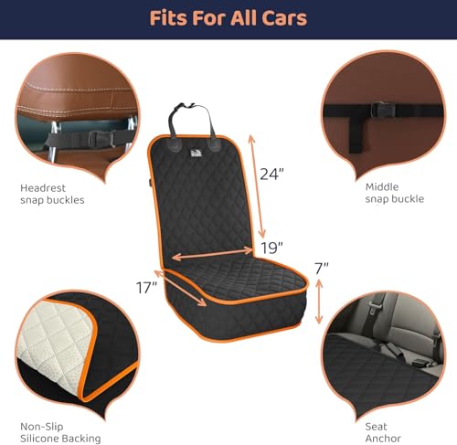 Image of Front Seat Dog Cover for Car, Truck & SUV - Waterproof, Non-Slip Pet Car Seat Cover for Dogs - Durable, Clean, Front Passenger Seat Protector for Pets & Vehicles. (2, Orange)