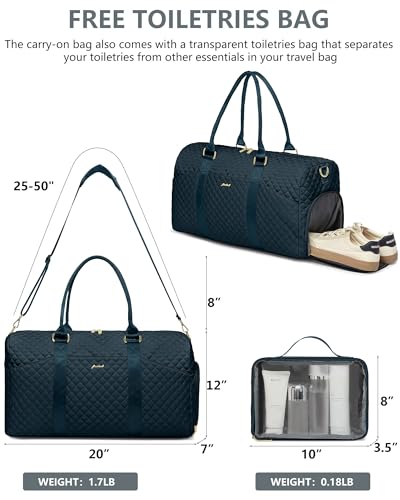 Image of Women Weekender Travel Duffle Bag: Travel Duffel Overnight Bags with Shoe Compartment Large Carry on Tote with Toiletry Bag Weekend Traveling Yoga Gym Hospital Bag for Women with Wet Pocket