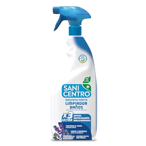 Sanicentro Limpiador Baños Desinfectante Campos de Lavanda | Elimina cal y restos de jabón | Previene el moho | Brillo espejo en griferías | Pistola 750mL
