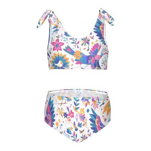 KLL Mexican Otomi Style Girl Two Piece Bikini Sets Scoop Neck Beach Bathing Suit Swimwear