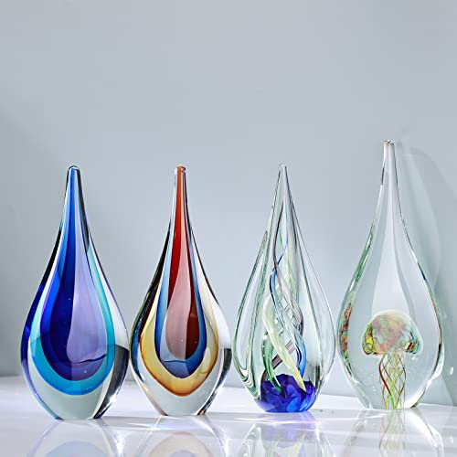 Blue Glass Sculpture Modern Glass Art Collection Paperweight, Mediterranean Style Decor Water Drop Glass Statue, For Family Glass Decor Collectible Figurines, Tabletop, Office, Living Room Decoration #TOP6