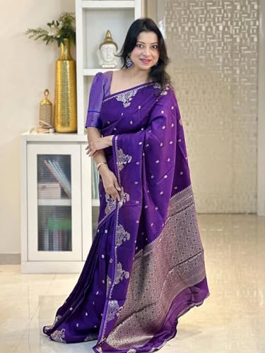 Image of SGF11 Women's Kanjivaram Soft Silk Saree With Blouse Piece