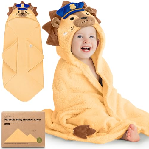 Image of KeaBabies Organic Baby Towel with Hood for Girls, Boys, Soft (Leo) | Absorbent 100% Cotton Hooded Baby Towels for Newborns, Infants, Large Hooded Bath Towels for Babies, Kids, Toddler 1-3
