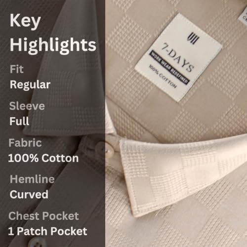 Image of 7-DAYS Men's Premium Formal Shirts - Regular Fit, Full Sleeve, 100% Pure Cotton, Self-Design, with Pocket - Stylish Office Shirts for Men