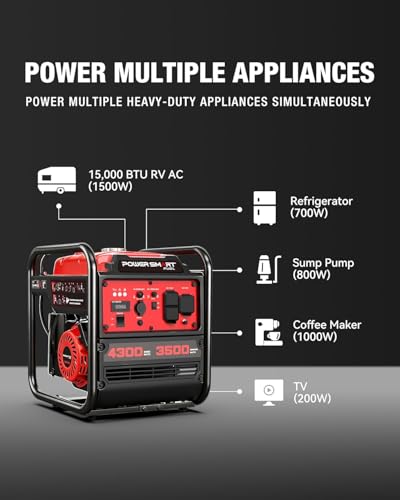 Image of PowerSmart 4300 Watt Portable Generator with Inverter Technology, 3500W Rated, 223cc 4-Stroke Gas Powered Engine, 30 Amp Outlet for Home Use, Emergency