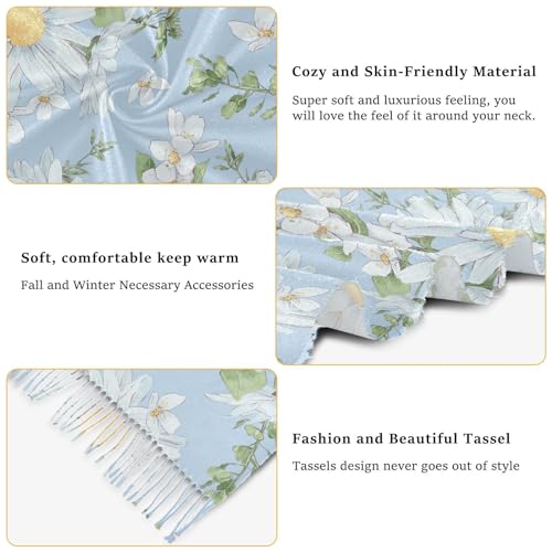 VIGTRO Daisies and Wildflowers Pashmina Shawl Wrap for Women and Men, Watercolor Soft Winter Warm Scarf with Tassels for Evening Dress4