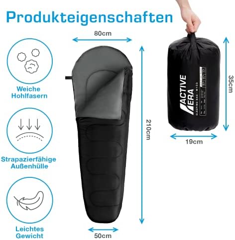 Bild 4 - Active Era Mumienschlafsack – Schlafsack Winter & Sommer, wasserabweisend, Windschutz & Ultraleicht, Temperatur -10°C bis 10°C (je nach Modell) - Kleines Packmaß ideal für Outdoor Campen
