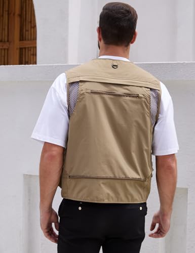 Image of Yimoon Men's Utility Fishing Vest Summer Lightweight Safari Travel Cargo Vest Outdoor Work Vests Multi Pockets