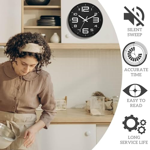 Image of SKYTONE Wall Clock 12 inch Silent Quartz Decorative Wall Clock Non-Ticking Classic Clock Round Easy to Read for Living Room, Bathroom, Kitchen, Office, School (Black White)