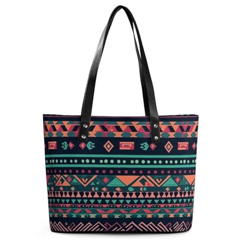 Sac à main en cuir à motif litchi imprimé aztèque coloré pour femme