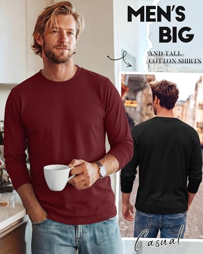 Image of August Alley 4 Pack Men's Big and Tall Cotton Shirts L-7XL, Long Sleeve Oversized Tops Loose Casual Large T-Shirts Basic Tee