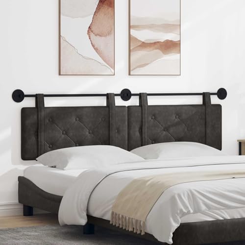 sephironlbb Cabecero colgante negro antiguo PU acolchado con espuma 190 x 55 x 5 cm montaje en pared rectangular moderno cabecero tapizado para dormitorio y cama doble con lazos para colgar extraíbles