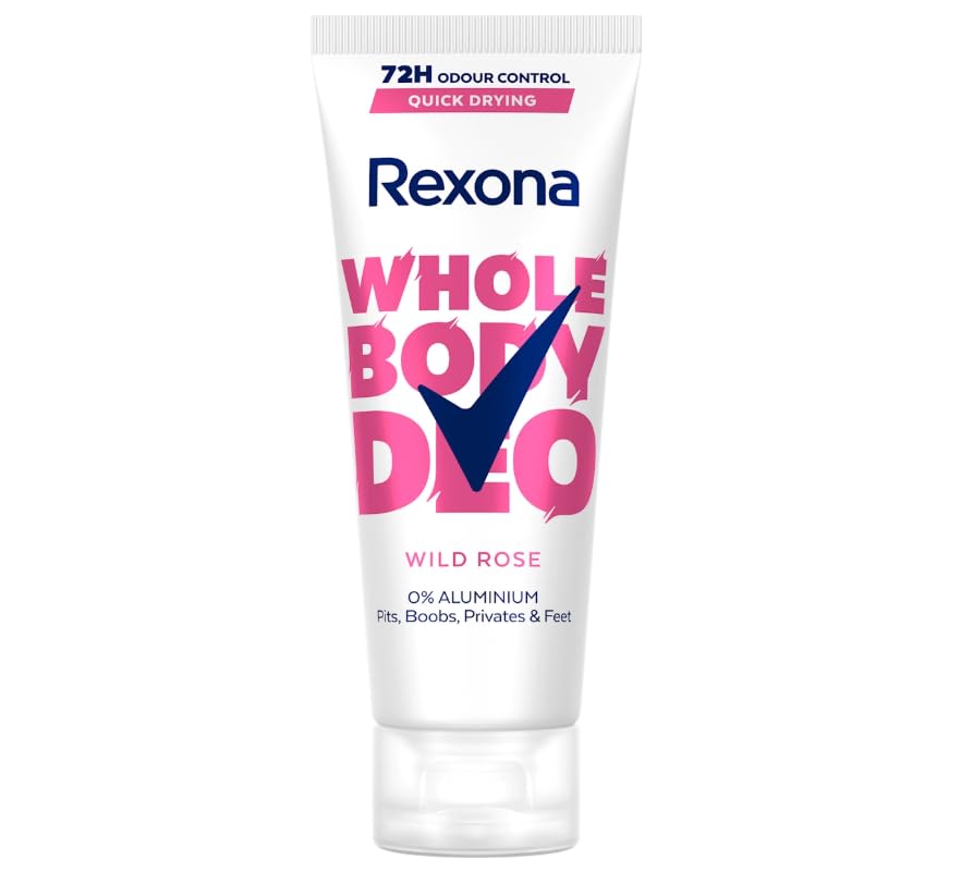 Rexona Whole Body Desodorante Crema Rosa Salvaje - 0% Aluminio, 72H Odour Protection, Quick Drying Anti-Odour Cream for Full Body Use, Fresh Floral Scent, Fórmula No Pegajosa Paquete de 6