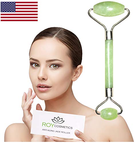 Premium Jade Roller Facial Massager | Anti aging, Skin Rejuvenate, Anti Wrinkle and Cheeks Slimming | 100% Certified Natural Jade Stone | Natural Skin Care Therapy | By Roy Cosmetics