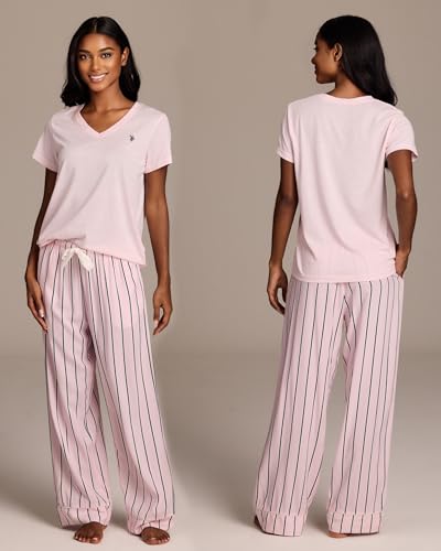 U.S. Polo Assn. Pajama Sets for Women 2 Piece, PJ Sets for Women with Knit Sleep Tee and Woven Pajama Pants with Pockets3