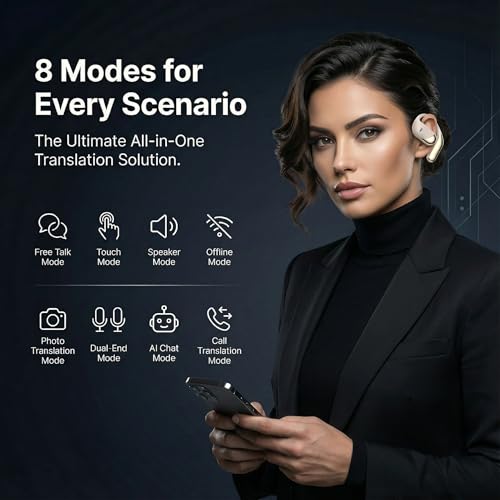 Image of AI Translation Earbuds Real Time - 194 Languages Translator Earbuds, No Subscription, 60H Battery Open Ear Bluetooth 5.4 Headphones, Audifonos Traductores Ingles Espanol for Travel Business Learning
