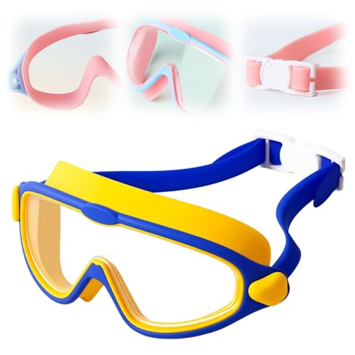 Image of HD Children's Large Frame Waterproof and Anti-fog Swimming Goggles, 180 Wide View Swim goggles for Kids 3-15