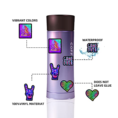 Wancala Neon Stickers - 100pcs Cool Graffiti Stickers for Laptop, Mobile, Guitar, Bike & More