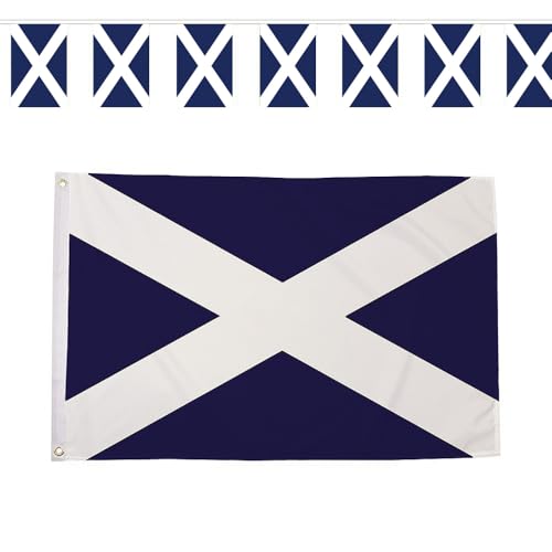 Flagtex Scotland Tartan Army World Cup 2026 Small Team Bundle Includes 3ft x 2ft Premium Polyester St Andrews Flag and 3m Rectangle Bunting Football Fan Pack Indoor Outdoor
