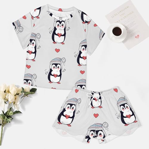 Pyjama pingouin manches courtes ensemble léger vêtement de nuit imprimé