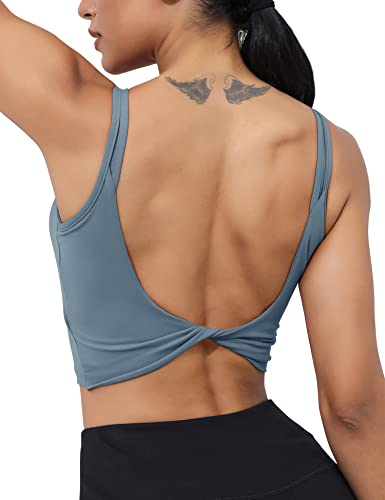 Image of LUYAA Womens Workout Sports Bras Backless Padded Yoga Tank Tops Crop Twist Low Back Cami Bra for Gym