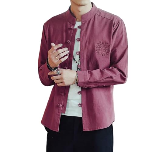 Chemise homme style chinois en coton brodé coupe ample confortable