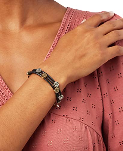 Lucky Brand Two Tone Flower Woven Leather Bracelet2