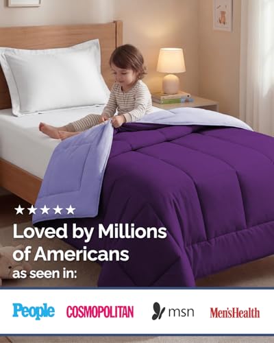 Image of Twin Size, Purplec & Lavender Alternative Down Comforter - Warm, Lightweight & Breathable Hotel Quality Bedding Set for Men, Women, Kids & Teens - All Season Cooling Microfiber Duvet Insert Comforter