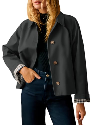 Image of Tankaneo Womens Cropped Trench Coat Lightweight Single Breasted Jacket Fall Windbreaker Fashion Outerwear