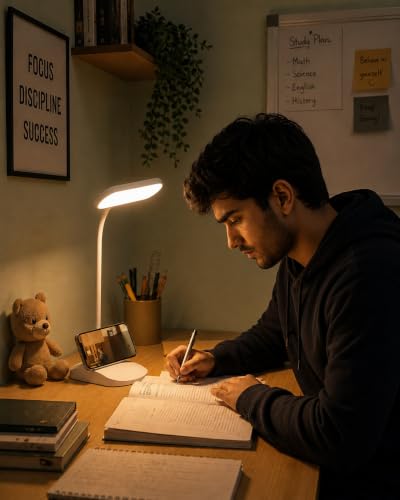 Image of One94Store SlimGlow Design Rechargeable LED Table Lamp | Adjustable Desk & Study Light | USB Powered Reading Lamp with Stable Base (White)