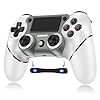 Sombbry Wireless Controller for PS4, White ps4 controller with Dual Vibration/ 6-Axis Motion Sensor/Audio Jack/Touch Pad/Share Button, p-4 Accessories Perfect Adaptive Full Version 4/4 Pro White