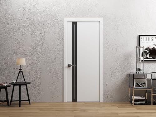 Image of Sartodoors Interior Door 4440 Slab White with Frosted Glass Solid Wood with Honeycomb core Modern Design 24 x 96 in