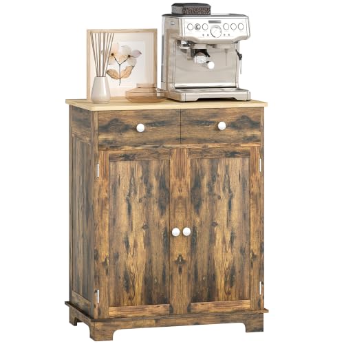 HOMCOM Sideboard Buffet Cabinet Solid Wood Countertop Rustic Brown